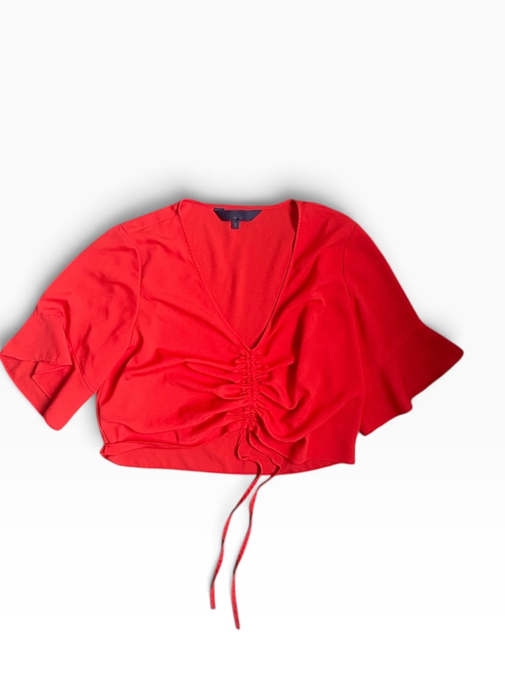 Rachel Zoe Vibrant Red Ruched Drawstring V-Neck Crop Top